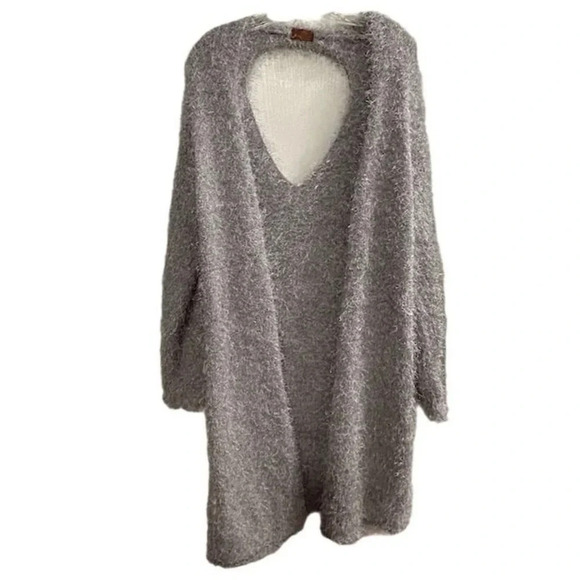 Pol Women's Fuzzy Knit Open Back Cardigan Sweater Gray Size M - Picture 2 of 16